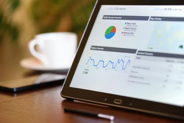 Gráficos de resultados em um tablet